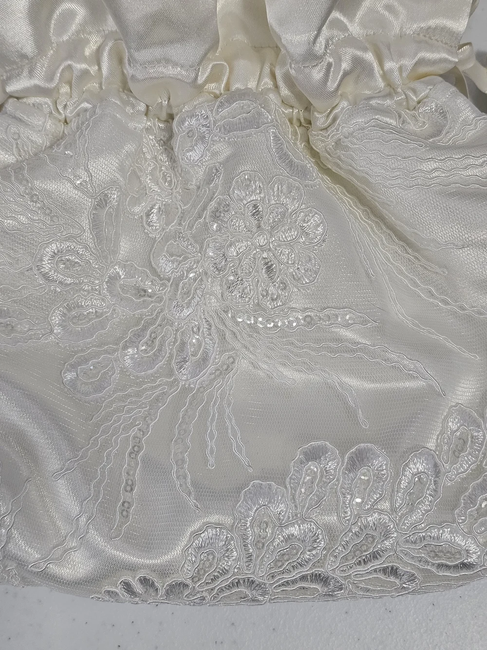 Enchanted Bride Satin Bridal Purse Wedding Money Bag White Satin Pearl Lace
